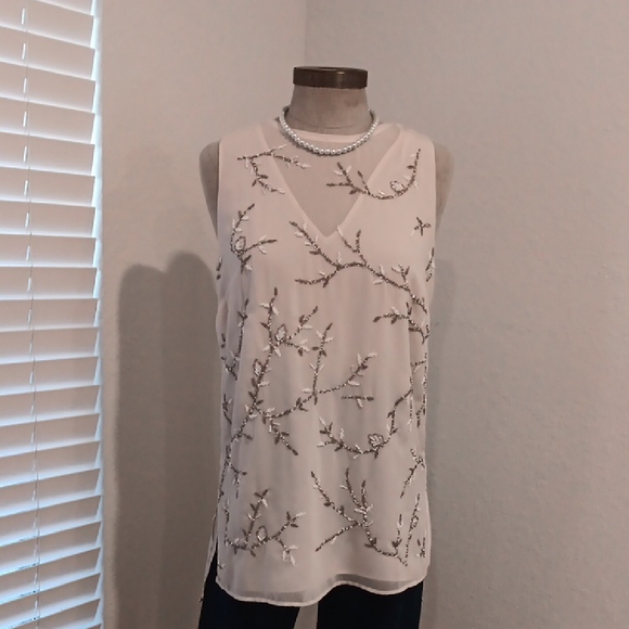 White House Black Market Tops - White House Black Market Cream Embroidered Blouse